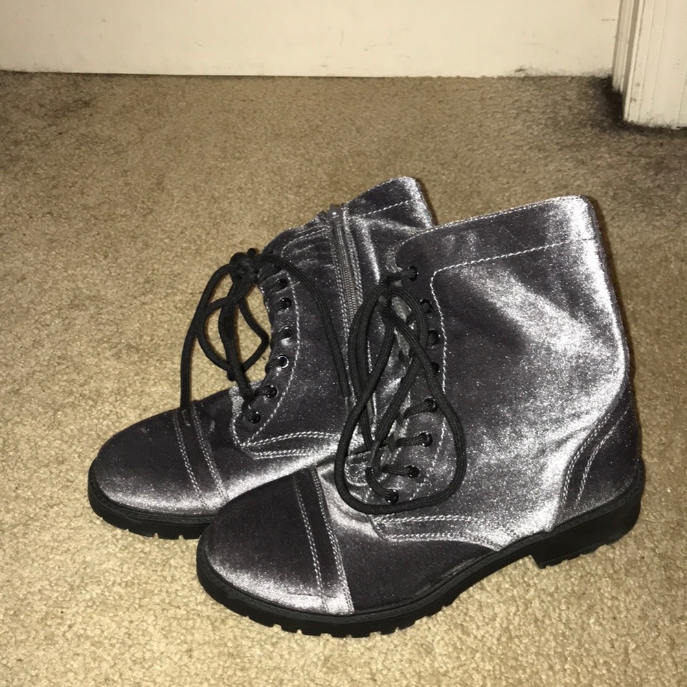 Velvet lace up boots
